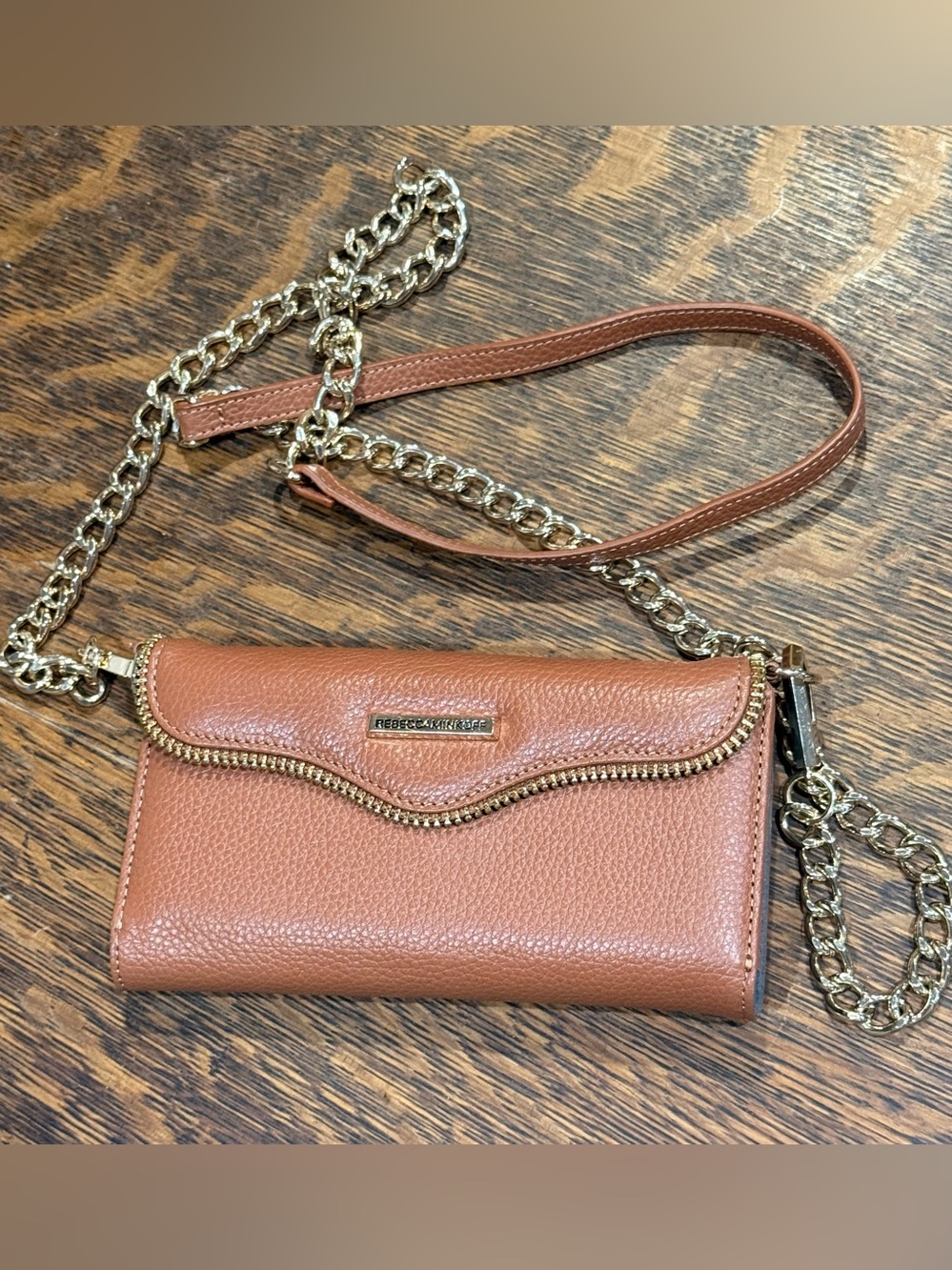 Rebecca Minkoff Crossbody Purse With Charging Sac For iPhone 7,6/6s,Tan/Gold